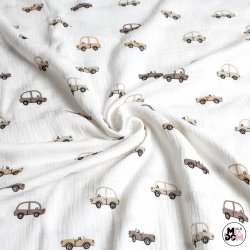 Muślin małe autka beżowe...