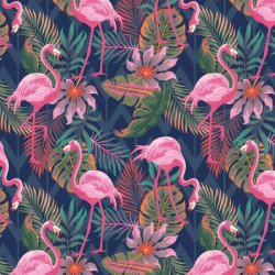 Różowe flamingi i liście na...